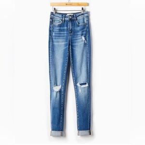 Vervet Classic Medium Blue Distressed Cropped Skinny Jeans